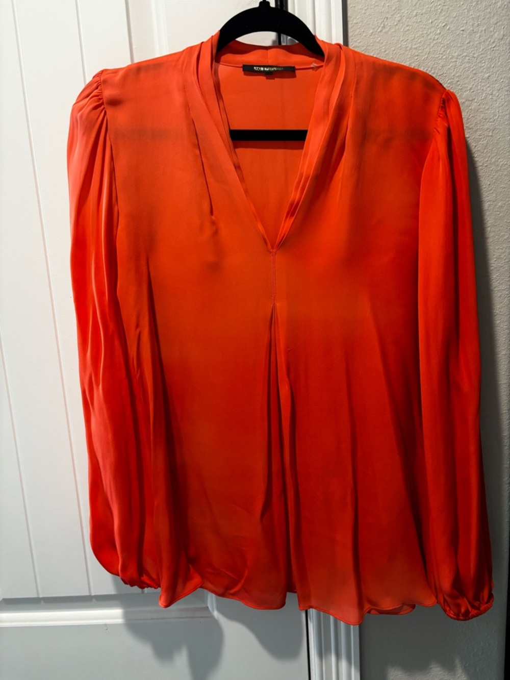 Kobi Halperin Vibrant Orange Silk V-Neck Blouse. No holes, stains or tears.